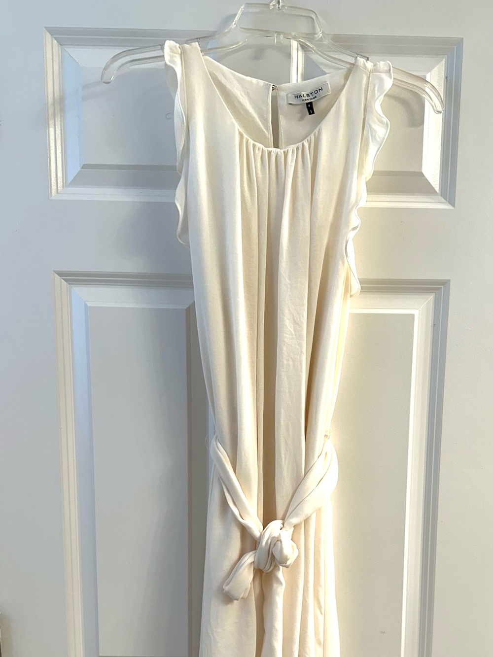 Halston Heritage Cream Gathered Neck Sleeveless Dress
